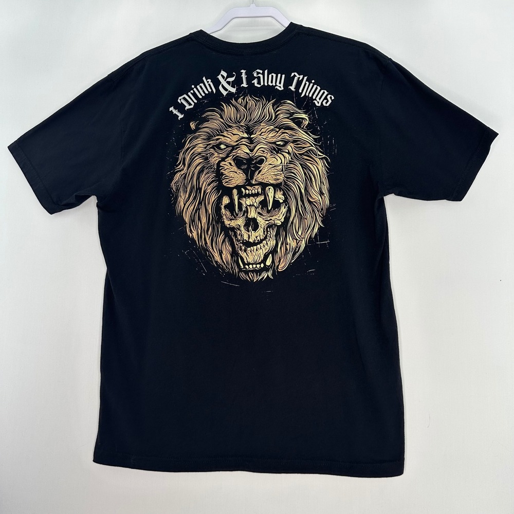 ZERO FOXTROTT Wash With Souls Lion Skull Graphic T Shirt Black XL Made USA biker